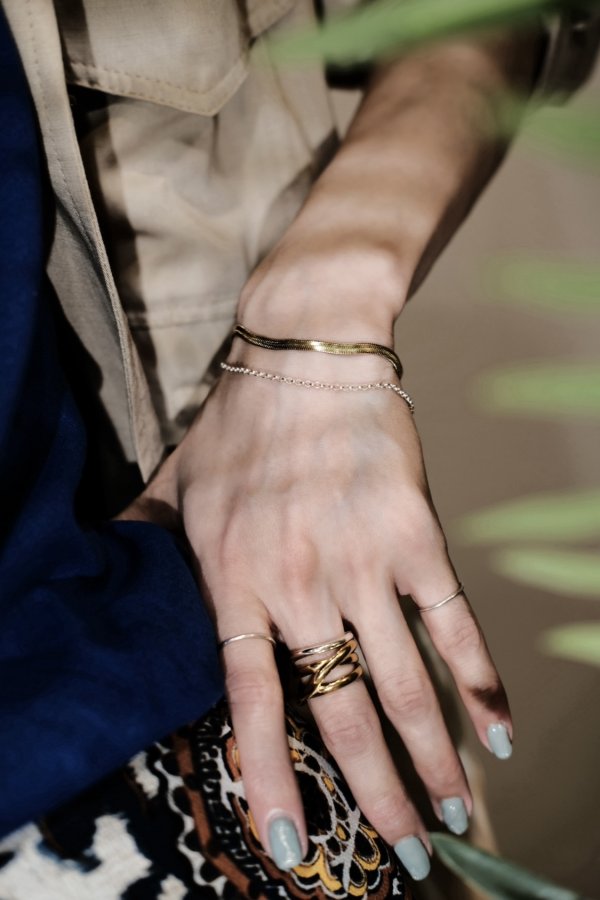 画像7: ▶︎ ステンレス クロストリプルラインリング/ゴールド (7)