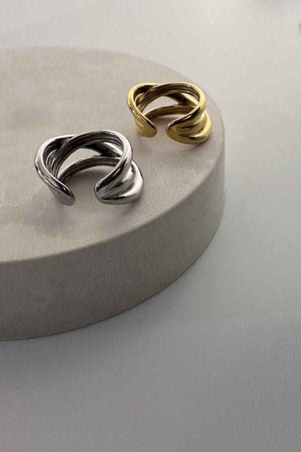 画像5: ▶︎ ステンレス クロストリプルラインリング/ゴールド (5)