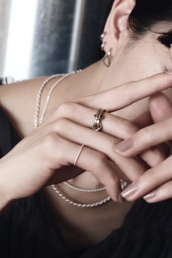 画像2: ステンレス Wコネクトリング/シルバー×ゴールド  (2)