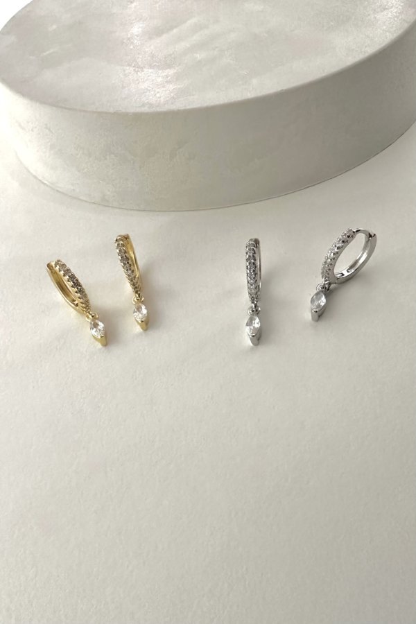 画像1: ステンレス 5mm幅トップ 10ジルコニアフープピアス 12mm径   (1)