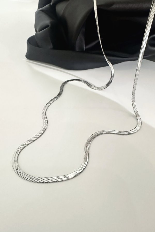 画像4: ステンレス 3mm幅 ヘリンボーンチェーンネックレス 55cm (4)