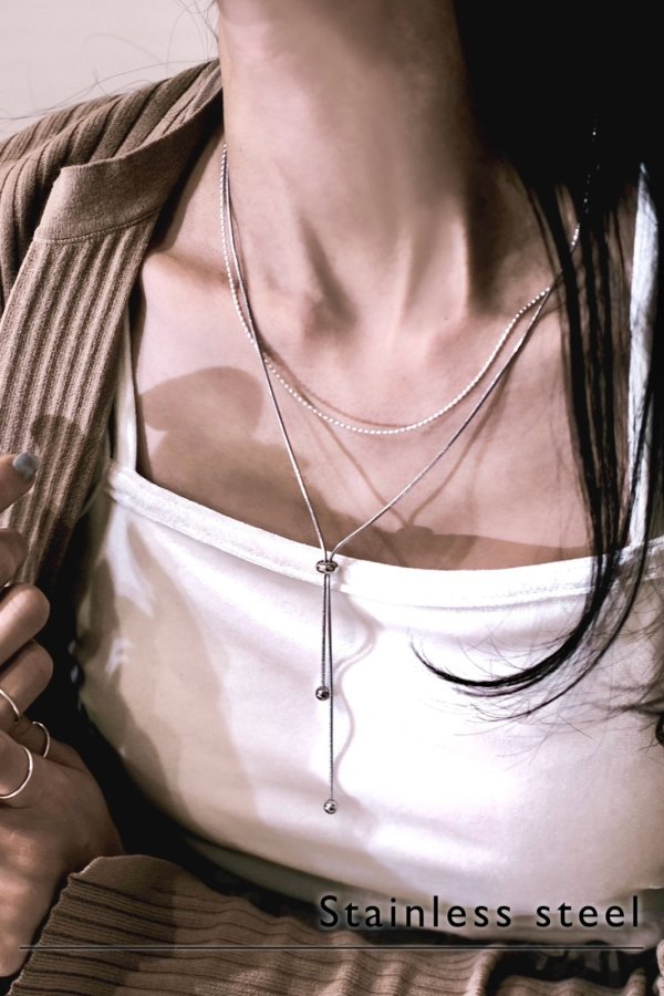 画像2: ステンレス スライドスネークチェーンラリエットネックレス (2)