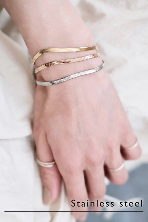 画像2: ステンレス ヘリンボーンチェーンブレスレット (2)