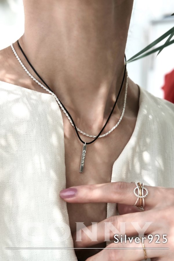 画像1: SILVER925 CONNYロゴプレートレザーチョーカー /ブラック (1)