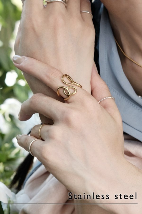 画像2: ステンレス アシンメトリーホローラインリング (2)