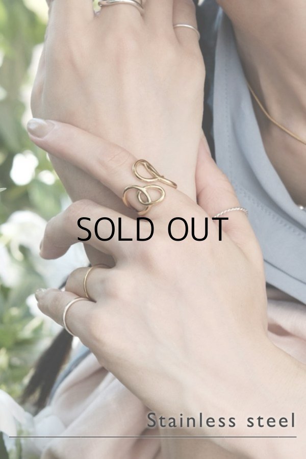 画像2: ステンレス アシンメトリーホローラインリング (2)