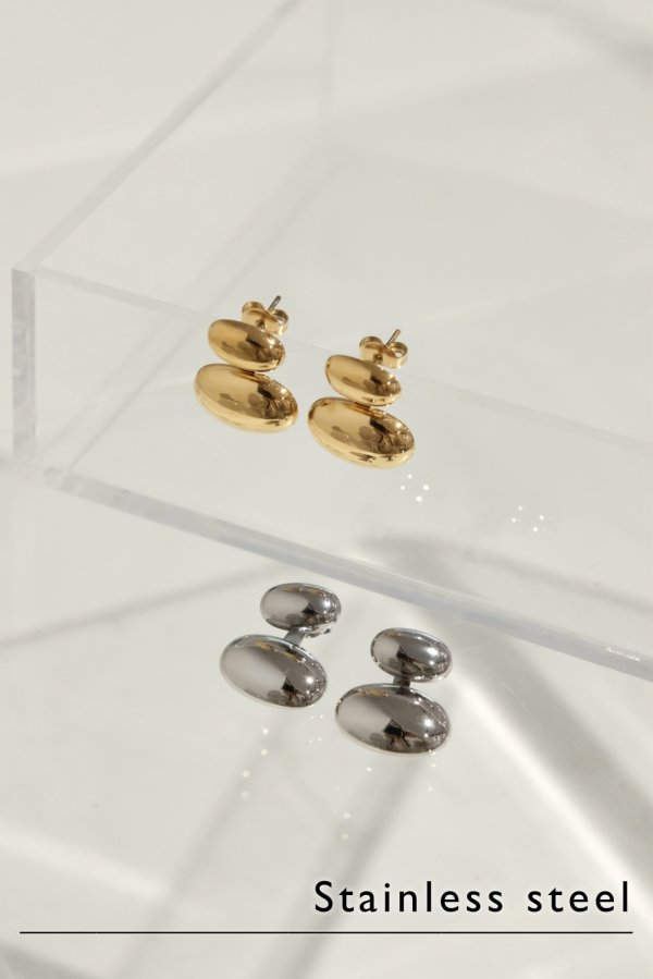 画像1: ステンレス ダブルビーンズスタッドピアス  (1)