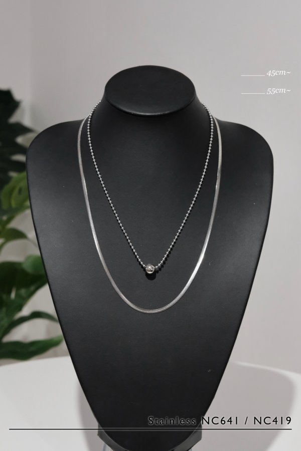 画像1: ステンレス ボールトップ ボールチェーンネックレス/シルバー  (1)