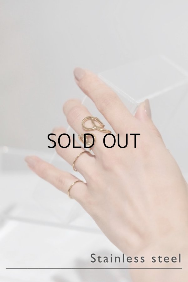 画像1: ステンレス アシンメトリーホローラインリング (1)