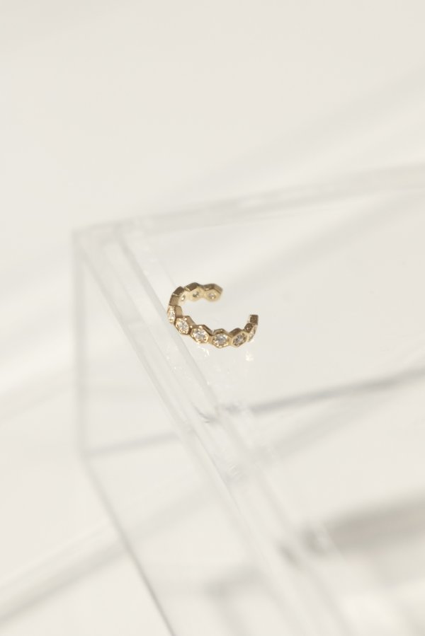 画像4: SIlVER925 ノッチラインヘキサゴンジルコニアイヤーカフ/ゴールド (4)