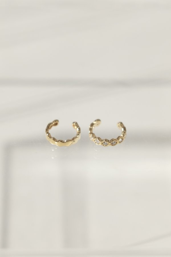 画像5: SIlVER925 ノッチラインヘキサゴンジルコニアイヤーカフ/ゴールド (5)