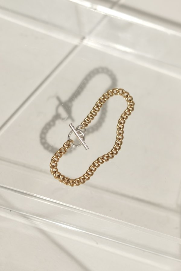 画像4: ▶︎ SIlVER925 5mm幅キヘイTバーブレスレット /ゴールド×シルバー (4)