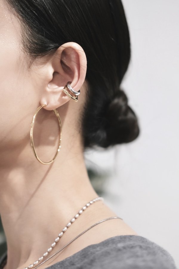 画像7: ステンレス スクエア＆ラウンドレイヤーイヤーカフ(右) /シルバー×ゴールド (7)