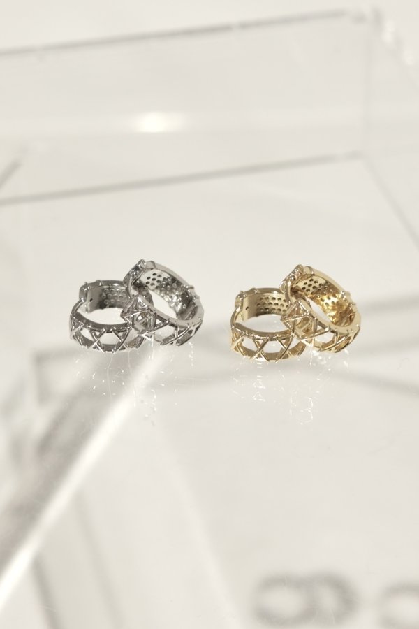 画像1: ▶︎ 5mm幅 クロス＆クリッターダブルフェイスフープピアス 15mm径 (1)
