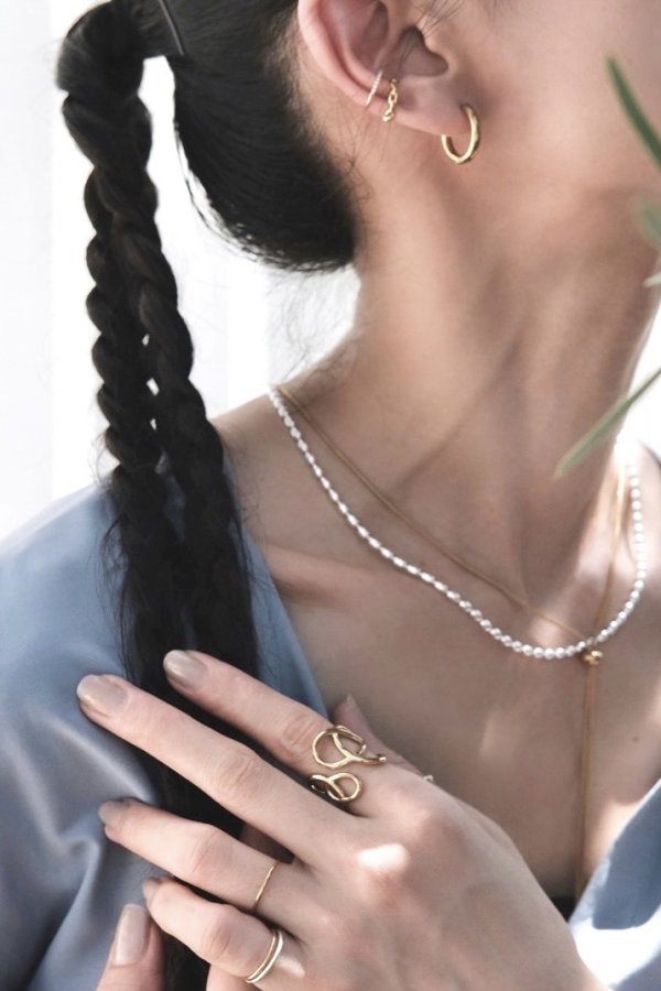 画像8: ステンレス アシンメトリーホローラインリング (8)