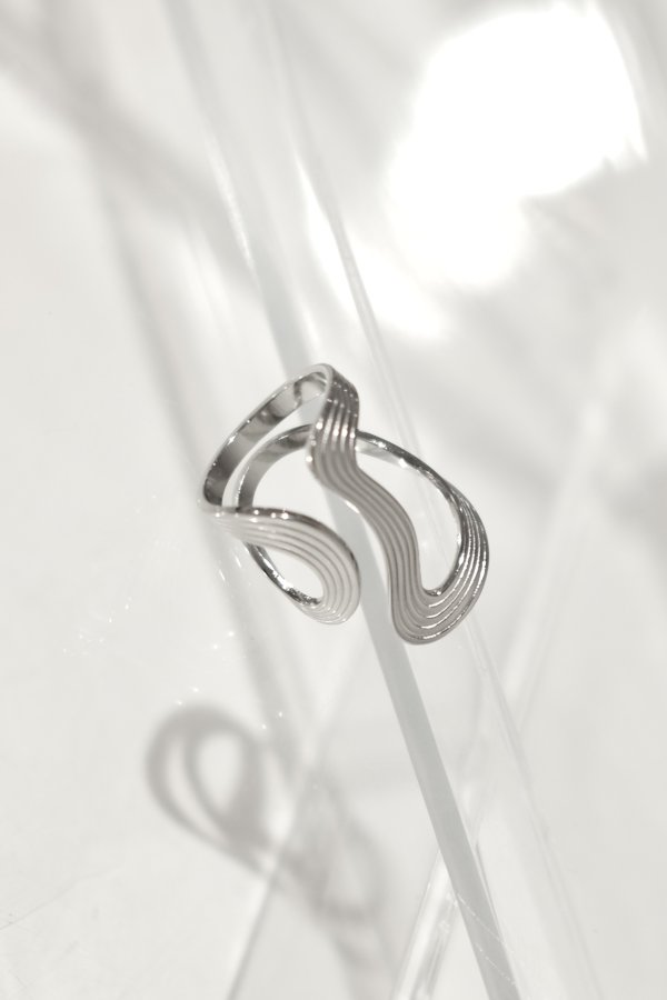 画像5: ステンレス カーブ5ラインフロントオープンリング /シルバー (5)