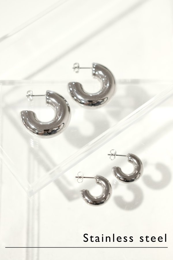 画像3: ステンレス 5mm幅 チャンキーフープC型フープピアス/シルバー (3)