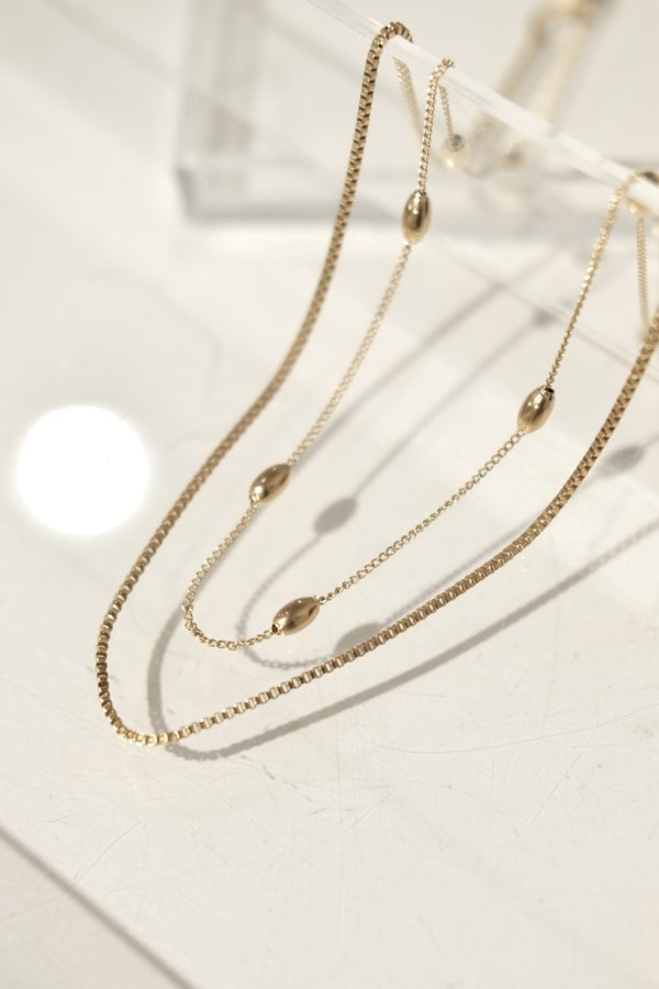 画像4: ステンレス 18kメッキ ステーションボール＆3mm幅 ボックスチェーンレイヤードネックレス /ゴールド (4)