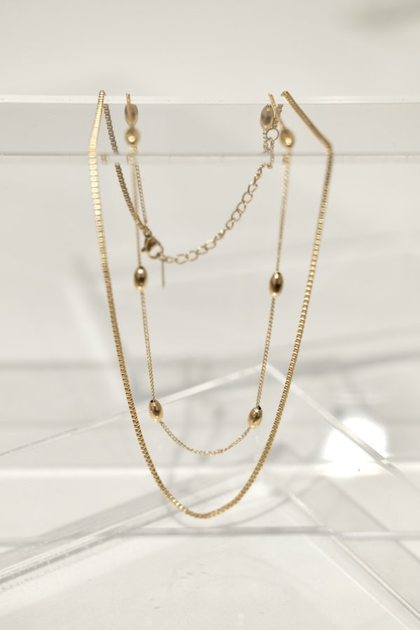 画像2: ステンレス 18kメッキ ステーションボール＆3mm幅 ボックスチェーンレイヤードネックレス /ゴールド (2)