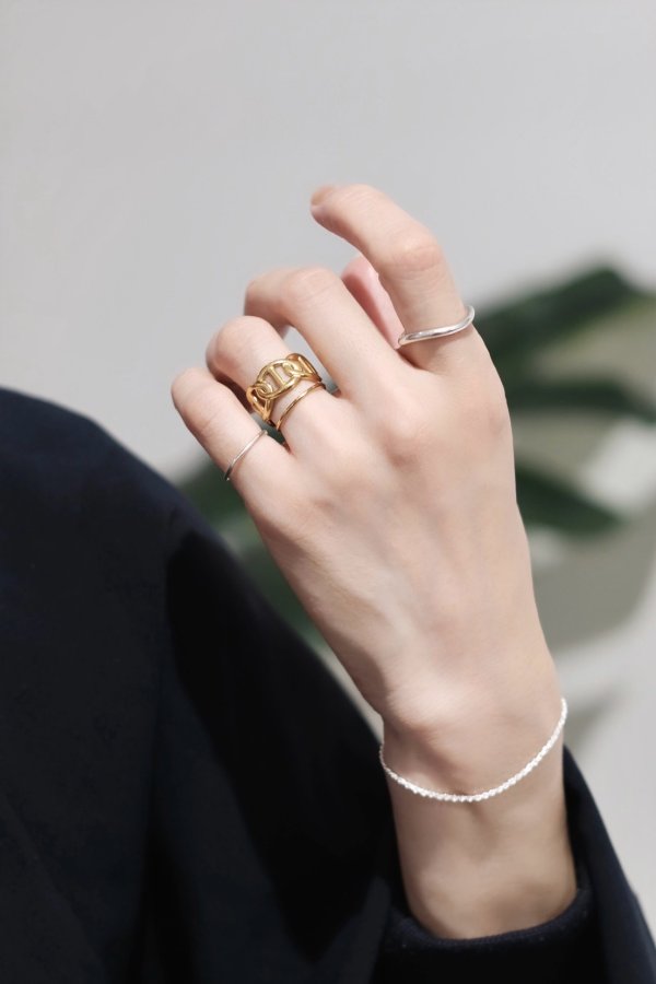 画像6: ステンレス 10mm幅 マリタイムチェーンリング /ゴールド (6)