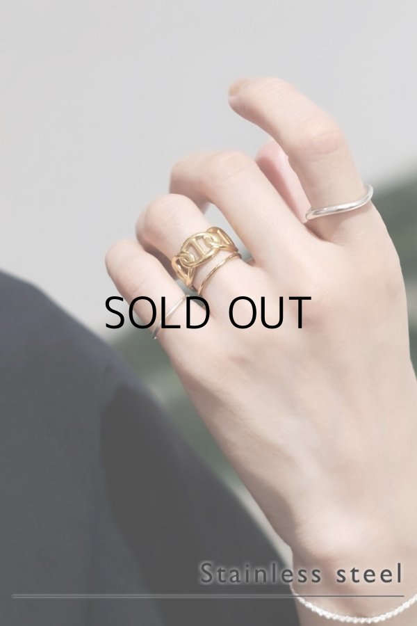 画像1: ステンレス 10mm幅 マリタイムチェーンリング /ゴールド (1)