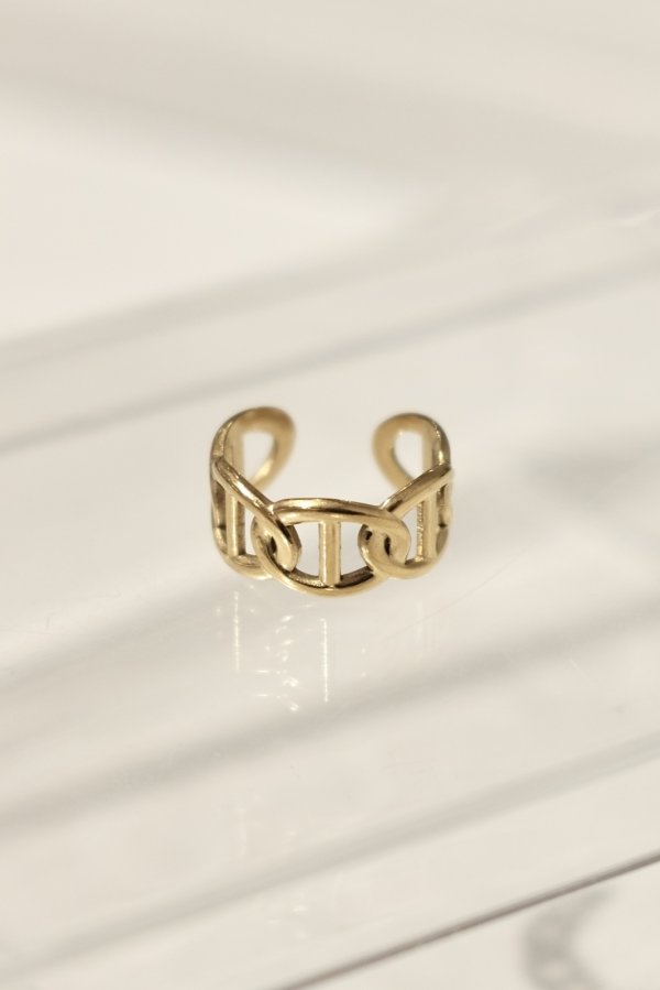 画像4: ステンレス 10mm幅 マリタイムチェーンリング /ゴールド (4)