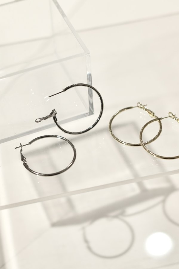 画像4: 50mm径 ストレートポストフープピアス/シルバー (4)