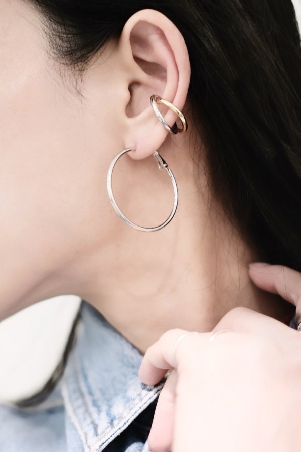 画像2: 50mm径 ストレートポストフープピアス/シルバー (2)