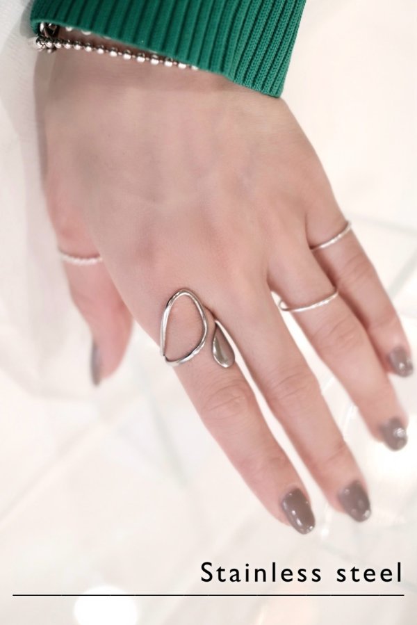 画像2: ステンレス ビッグドロップ＆ホローフロントオープンリング /シルバー (2)