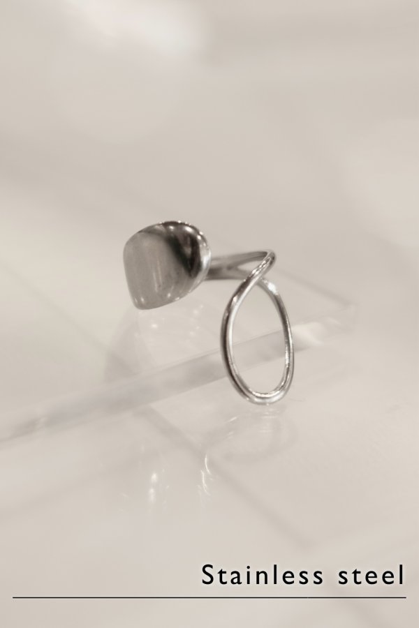 画像1: ステンレス ビッグドロップ＆ホローフロントオープンリング /シルバー (1)