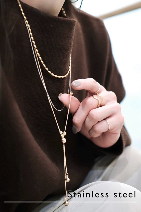 画像2: ステンレス ボールデザインスネークチェーンスライドラリエットネックレス (2)