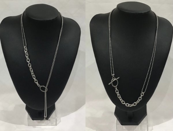 画像1: ステンレス 6mm幅 キヘイチェーン＆ 2mm幅 Wボールチェーンマンテルネックレス 62cm /シルバー  (1)