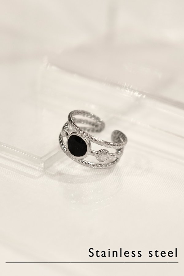 画像1: ステンレス 10mm幅 ブラックトップモダンカットリング (1)