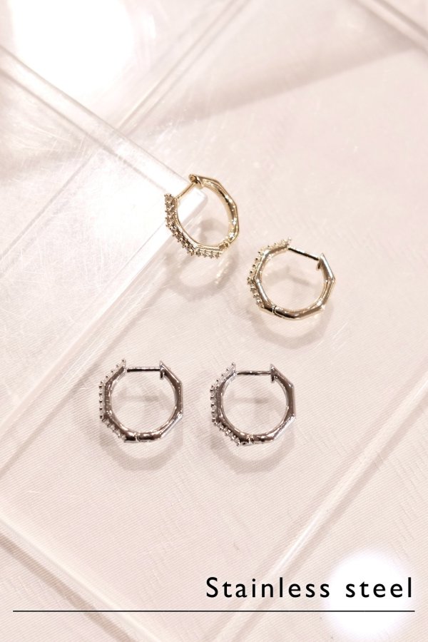 画像1: ステンレス ハーフジルコニアストレートポストプープピアス 16mm径 (1)