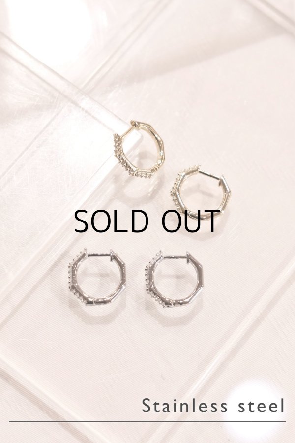 画像1: ステンレス ハーフジルコニアストレートポストプープピアス 16mm径 (1)