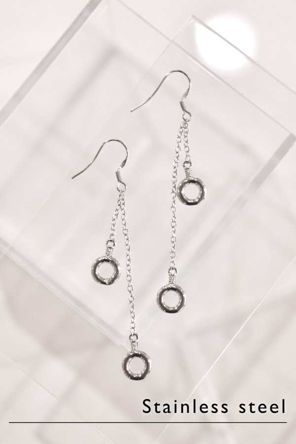 画像1: ステンレス アシンメトリーWチェーンスウィングピアス/シルバー (1)