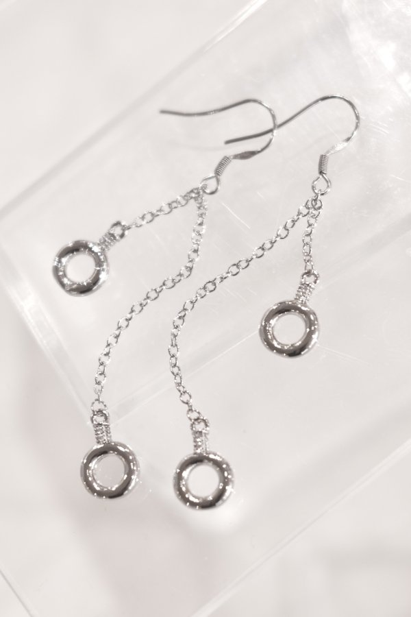 画像2: ステンレス アシンメトリーWチェーンスウィングピアス/シルバー (2)