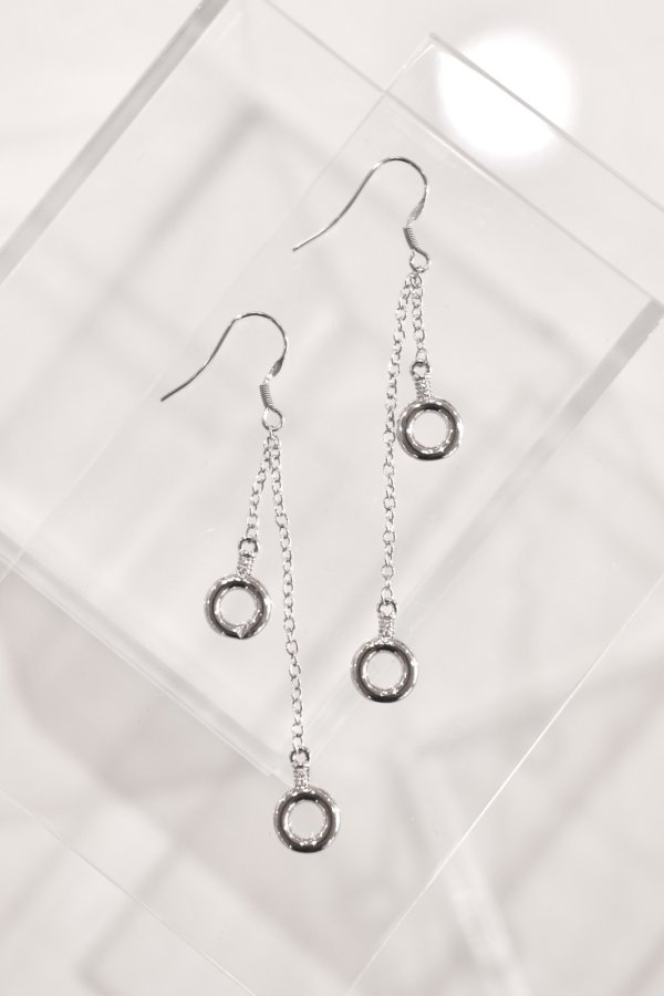 画像5: ステンレス アシンメトリーWチェーンスウィングピアス/シルバー (5)