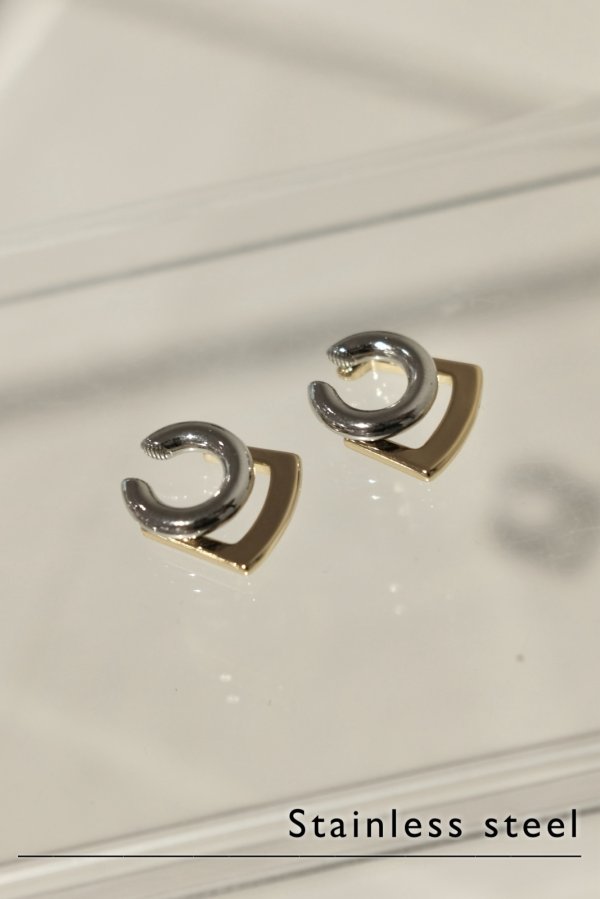 画像1: ステンレス スクエア＆ラウンドレイヤーイヤーカフ(右) /シルバー×ゴールド (1)