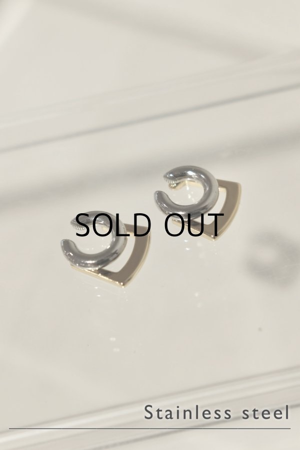 画像1: ステンレス スクエア＆ラウンドレイヤーイヤーカフ(右) /シルバー×ゴールド (1)