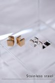 画像1: ステンレス 9mm幅 スクエアキューブフープピアス 8mm径 (1)