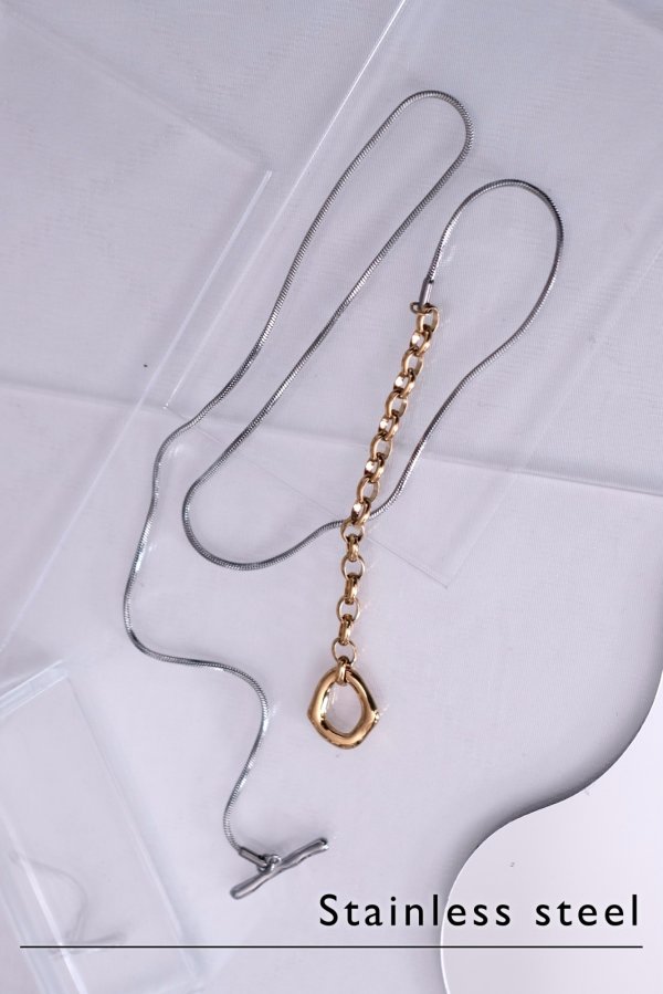 画像2: ステンレス アズキ&スネークチェーンスイッチスルーネックレス (2)