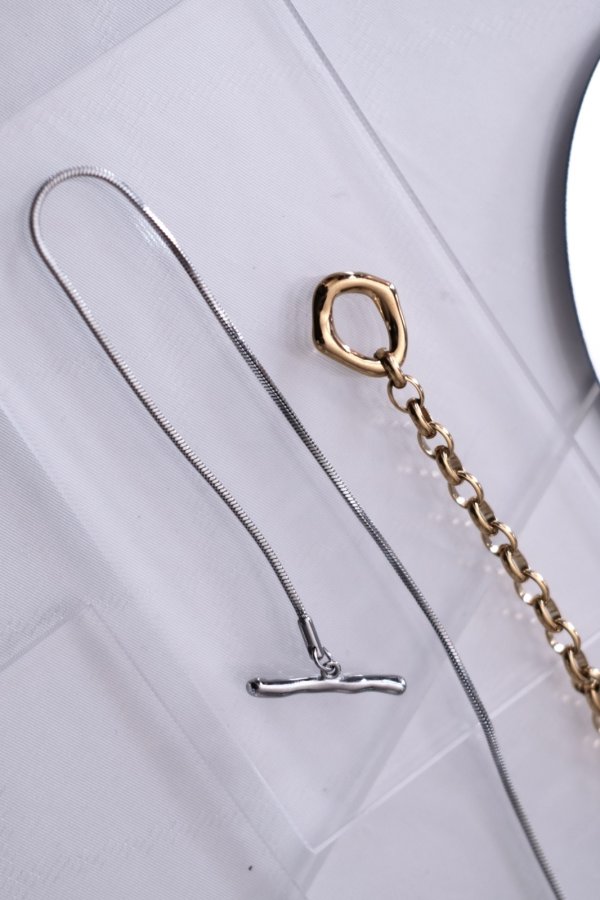 画像5: ステンレス アズキ&スネークチェーンスイッチスルーネックレス (5)