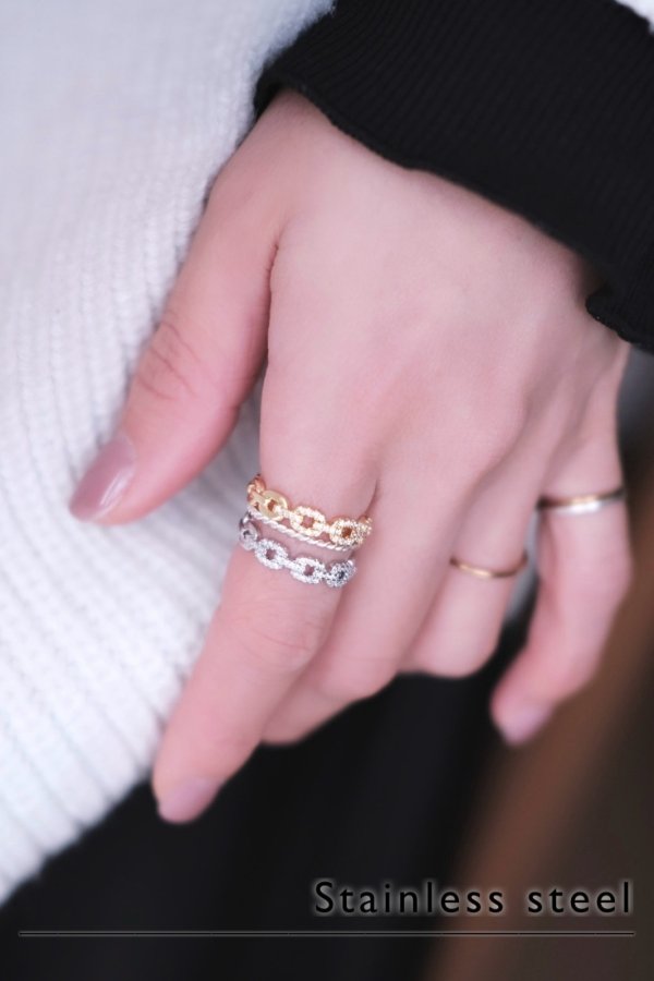 画像1: ステンレス 4mm幅 フロントジルコニアアズキチェーンリング (1)