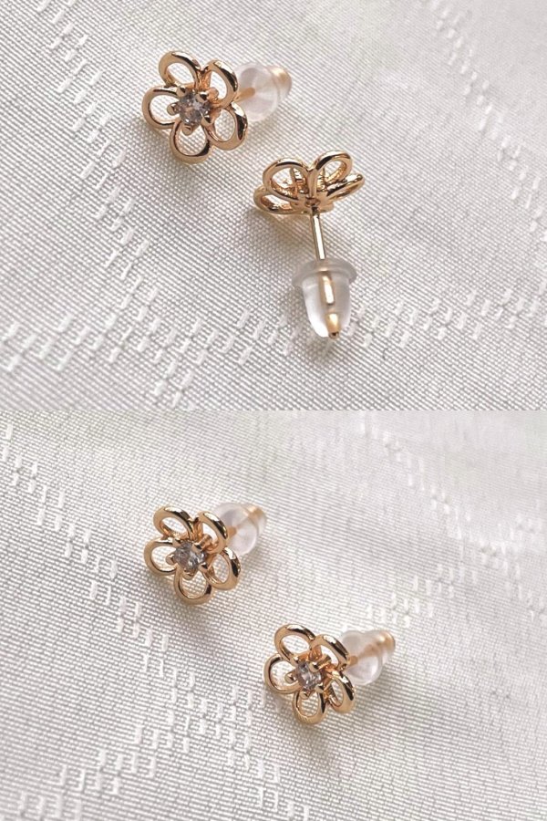 画像4: SILVER925 1ジルコニアファイブペタルフラワーピアス (4)