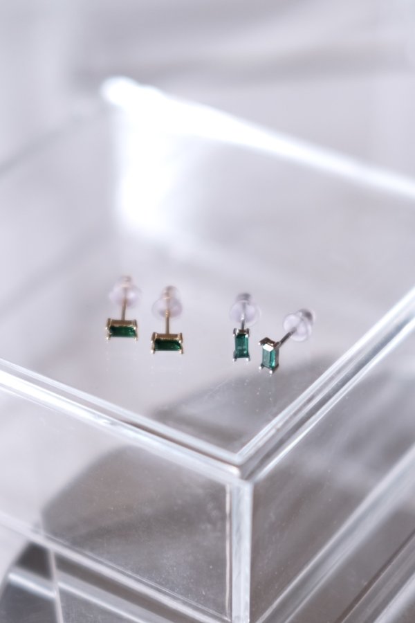 画像2: SILVER925 レクタングルGRNストーンピアス /シルバー×グリーン (2)