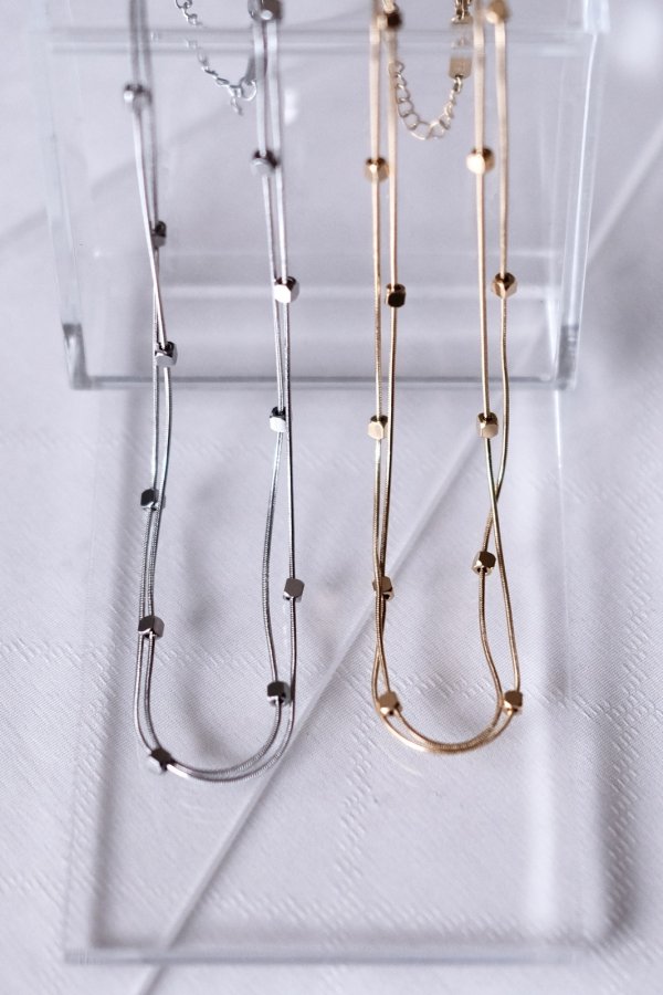 画像3: ステンレス 0.9mmWスネーク＆3mmキューブステーションネックレス (3)