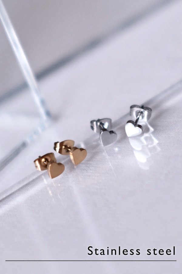 画像1: ステンレス フラットハートスタッドピアス (1)