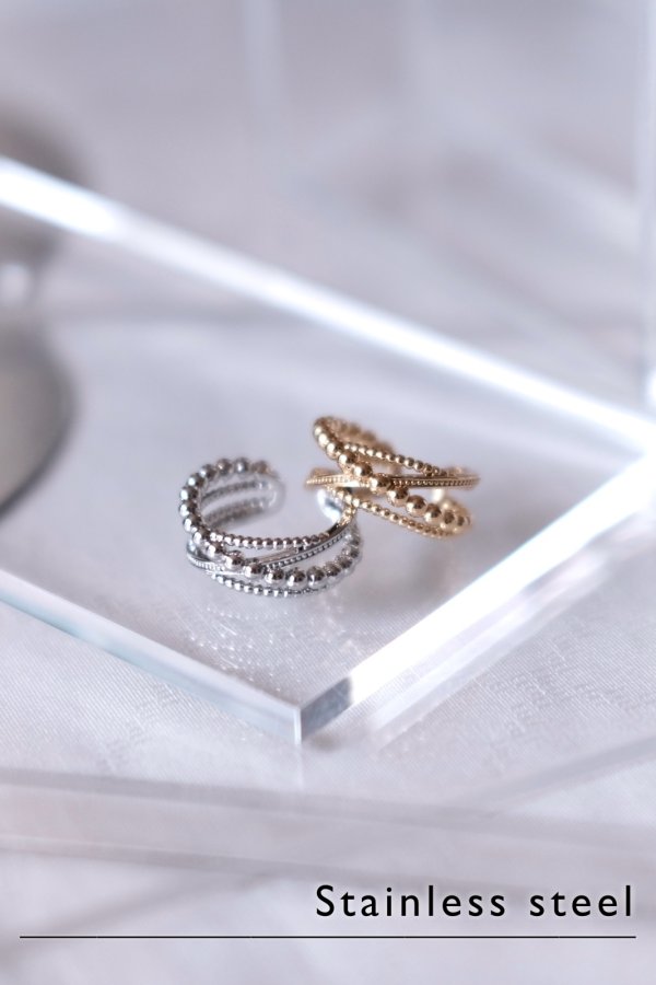 画像2: ステンレス ランダムドッドクロスラインリング (2)