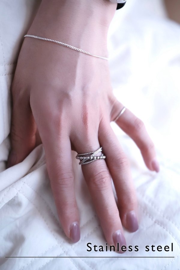 画像1: ステンレス ランダムドッドクロスラインリング (1)